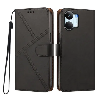 Etui dla Xiaomi Redmi Turbo 5 Max 5G / Xiaomi Poco X8 Pro Max 5G ze sznurowaniem diamentowym, portfel z poliuretanowej skóry z opaską na nadgarstek - Czarny