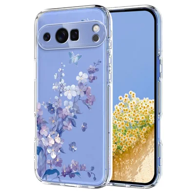  For Google Pixel 9 Pro XL / Google Pixel 10 Pro XL Case Butterfly Floral Pattern Printing TPU Phone Back Cover - Violets