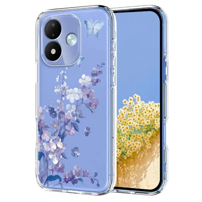 Obudowa na Xiaomi Redmi Note 17 4G (Global) / Xiaomi Redmi Note 17 (Indie/Chiny) 5G / Xiaomi Redmi Note 17 5G (Global) z motywem motyla i kwiatów, nadruk, tylna pokrywa z tworzywa TPU – Fiołki