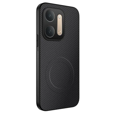  WANLONFENG for Xiaomi Redmi 17C 5G TQ Series Magnetic Case Carbon Fiber Texture PC TPU Phone Cover - Black