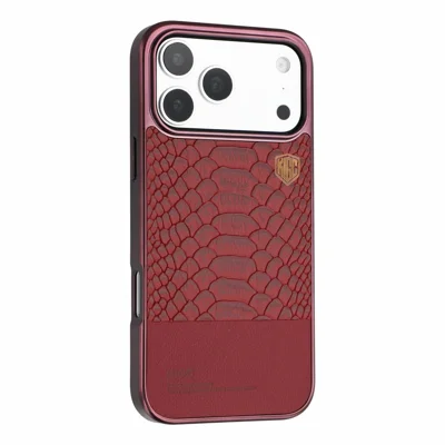 KIGC for iPhone 18 Pro Max / 17 Pro Max Magnetic Case Electroplated Hybrid Phone Cover Crocodile Texture - Orange