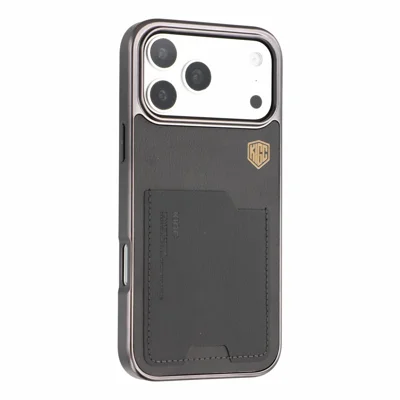 KIGC para iPhone 18 Pro / 17 Pro Capa em Pele + PC + TPU Capa com Revestimento Electroluminescente com Suporte para Cartões - Preto