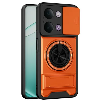 For Xiaomi Redmi 17C 5G Magnetic Case Ring Holder Foldable Kickstand TPU PC Phone Cover with Camera Lens Slider - Orange