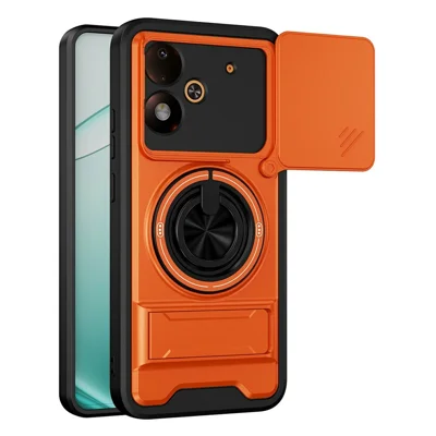 For Xiaomi Poco M8 Power 5G Magnetic Case Ring Holder Foldable Kickstand TPU PC Phone Cover with Camera Lens Slider - Orange