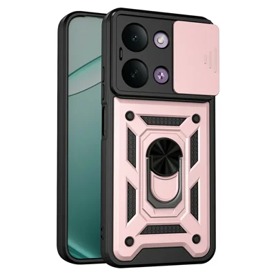 For Xiaomi Redmi 17C 5G Case with Slide Camera Lid PC + TPU Kickstand Phone Cover - Rose Gold