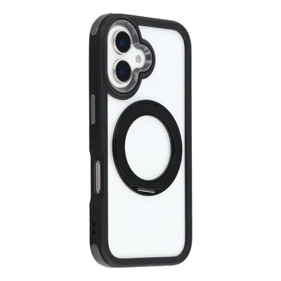 Voor iPhone 17 Hoesje Roterende Magnetische Stand TPU + Acryl Stootvaste Telefoonhoes - Zwart