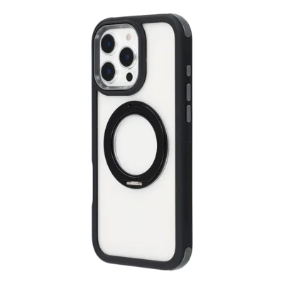 For iPhone 14 Pro Max Case Rotating Magnetic Kickstand TPU + Acrylic Shockproof Phone Cover - Black
