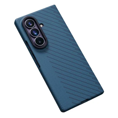 For Samsung Galaxy Z Fold7 5G Magnetic Case with Tempered Glass Screen Protector Carbon Fiber Pattern PC Phone Cover - Green