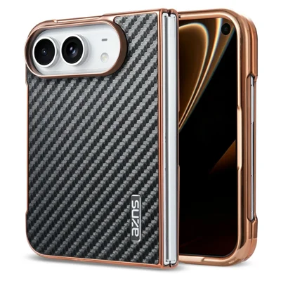 AZNS Für iPhone Duo Handyhülle Galvanik Kohlefaser-Optik PU + TPU Handytasche - Schwarz