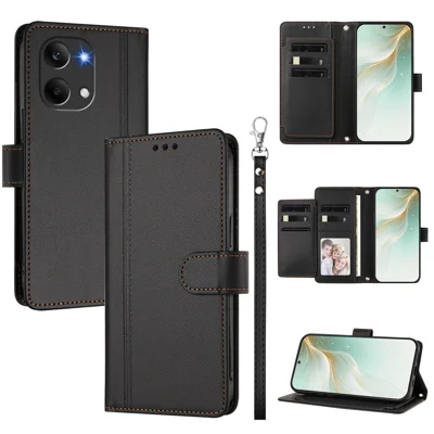 Etui na Xiaomi Redmi Turbo 5 Max 5G / Xiaomi Poco X8 Pro Max 5G z 9 szczelinami na karty, skórzane etui typu flip z opaską na rękę - Czarny