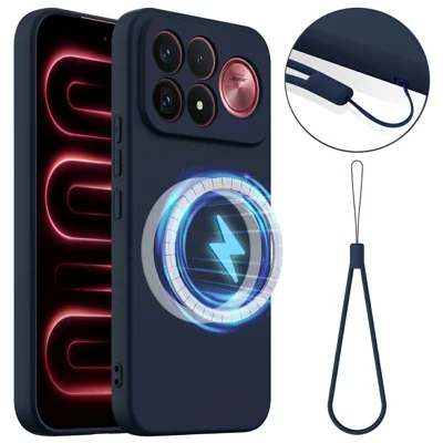 Cover Magnetico per Xiaomi Poco F9 Ultra 5G / Redmi K100 Pro Max 5G (Cina) Antiurto in Silicone Liquido con Laccetto - Blu Scuro