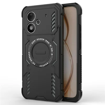 For Xiaomi Poco M8 Power 5G Magnetic Case Butterfly Armor Hollow Heat Dissipation PC + TPU Phone Cover - Black