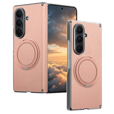 Voor Samsung Galaxy Z Fold8 Ultra Case Draaibare Magnetische Stand Ringhouder Stoffstructuur Leren Stootvaste Telefoonhoes - Roze