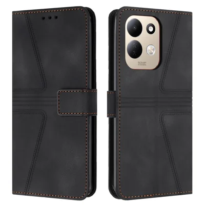 Für Xiaomi Redmi 17 4G / 5G Hülle mit Dreiecksmuster, kratzfeste PU-Leder-Handytasche mit Brieftasche - Schwarz