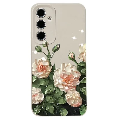 Samsung Galaxy S26 hoesje met olieverfsroosdesign, zacht TPU-antislip telefoonhoesje - Antiek wit