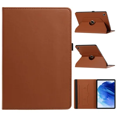 غطاء جراب من جلد البولي يوريثان لجهاز Samsung Galaxy Tab A 10.1 (2019) مع حامل دوار وفتحات لوضع البطاقات - بني