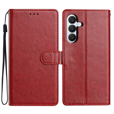 For Samsung Galaxy S27 Leather Case Wallet Stand Phone Cover with Handy Strap - Red