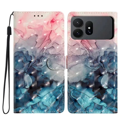 Für Samsung Galaxy S27 Ultra Hülle aus PU-Leder Brieftasche Handyhülle mit 3D-Musterdruck - Rosa Blau Marmor
