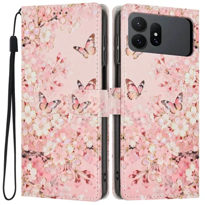 Für Samsung Galaxy S27 Ultra Brieftasche Hülle Musterdruck PU Leder Stand Flip Handyhülle mit Handschlaufe - Rosa Kirschblüte Schmetterling