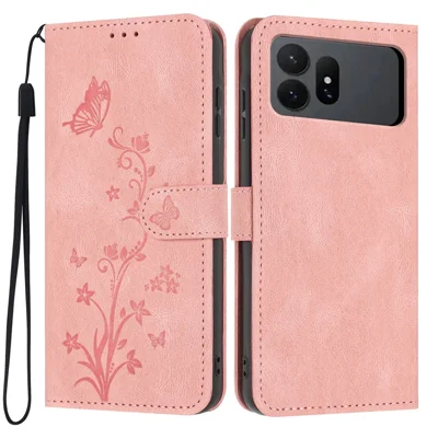 For Samsung Galaxy S27 Ultra Wallet Case Butterfly Flower Imprint PU Leather Phone Cover with Wrist Strap - Pink