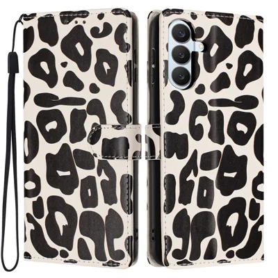 Cover per Samsung Galaxy S27 con Portafoglio a Stampa Leopardata, Custodia Pieghevole in Ecopelle con Supporto e Cinturino da Polso - Nero