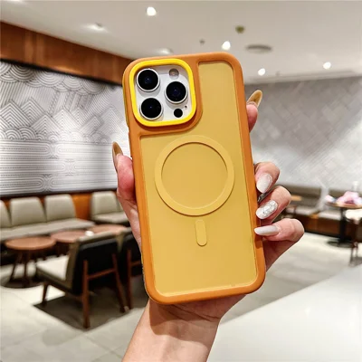 For iPhone 16 Pro Max Magnetic Case Contrast Design 2 in 1 PC + TPU Matte Phone Cover - Orange