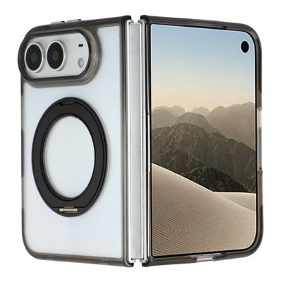 For iPhone Duo Case Rotationsmagnetisk kickstand TPU + akryl telefonbeskyttelsesdæksel - Transparent sort