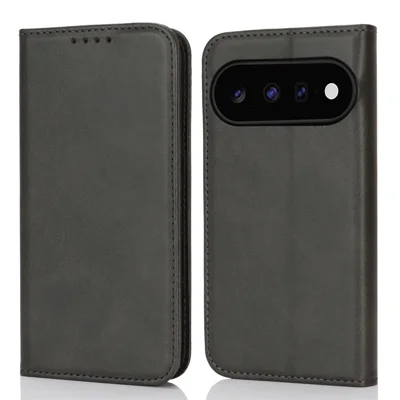 Fodral för Google Pixel 11, PU-läder med kalvstruktur, magnetisk stängning, smart mobilhölse - Svart