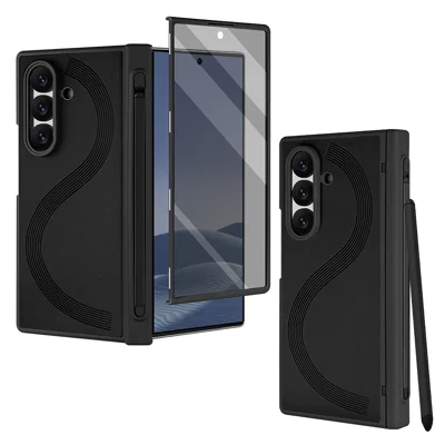 For Samsung Galaxy Z Fold8 Ultra Case PU Leather PC Phone Cover with Tempered Glass Back Film and Stylus - Black