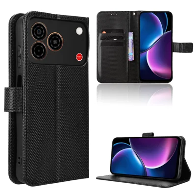 Etui portfelik z paskiem z bawełny dla ZTE nubia A57 Pro 4G / ZTE Nubia A57 4G, pokrowiec na telefon z diamentową teksturą - Czarny