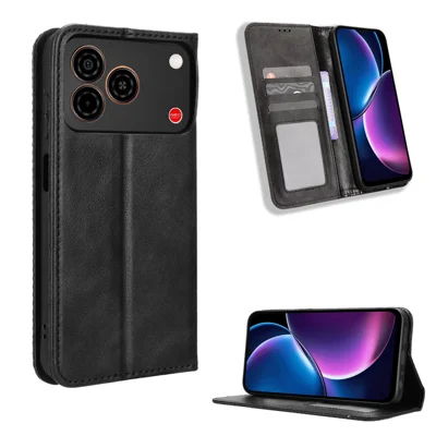 Etui skórzane z portfelem i podstawką dla ZTE nubia A57 Pro 4G / ZTE Nubia A57 4G, retro faktura, pokrowiec na telefon - Czarny