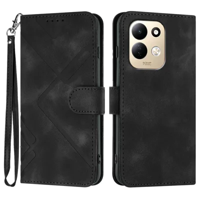  For Xiaomi Redmi 17C 5G / Xiaomi Redmi 17C 4G Wallet Case Line Imprinted PU Leather Phone Cover with Strap - Black