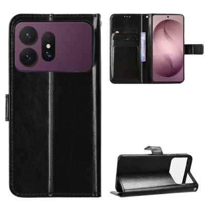  For Samsung Galaxy S27 Ultra PU Leather Case with Strap Crazy Horse Texture Phone Wallet Cover - Black