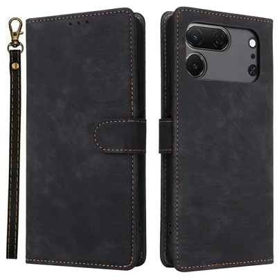For TECNO Spark 50 Pro 4G Wallet Case RFID Blocking PU Leather Phone Cover Stand with Strap - Black