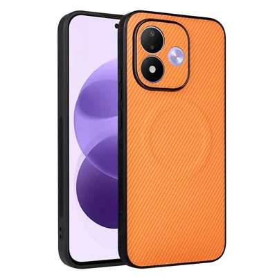 For Xiaomi Redmi Note 17 Pro 5G Case Carbon Fiber Texture Leather Coated TPU PC Phone Cover with Metal Ring for Magnetic Car Mount - Orange