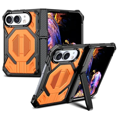 For iPhone Duo Case Kickstand Hinge Protection Rugged PC + TPU-telefoonhoes - Oranje