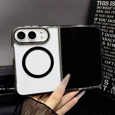 For iPhone Duo Magnetic Case High-Transparency Acrylic Split Foldable Phone Cover - Black