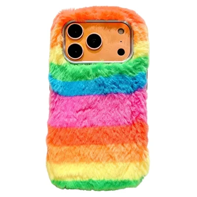 For iPhone 18 Pro / 17 Pro Plush Case Horizontal Stripe Warm Fluffy TPU Phone Cover - Multicolor