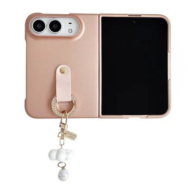 For iPhone Duo Case Ultra Slim PC Phone Cover with Pearl Pendant - Pink