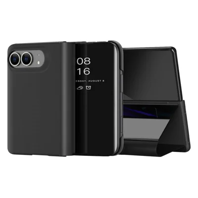 For iPhone Duo Case Stand PU Leather Folding Protective Phone Cover - Black