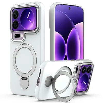 For Xiaomi 17 Pro Magnetic Case Rotating Ring Kickstand TPU + PC Back Cover - White