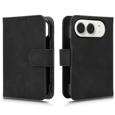 For iPhone Duo Leather Case Skin Feel Anti Drop Wallet Stand Flip Phone Cover - Black