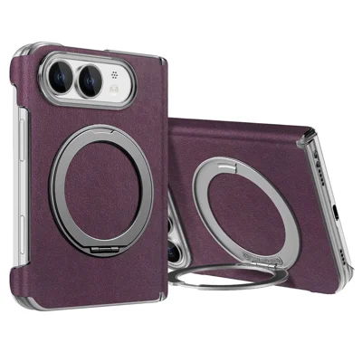 For iPhone Duo Case Magnetic Kickstand Leather + PC Dual-Hinge Protection Phone Cover - Purple