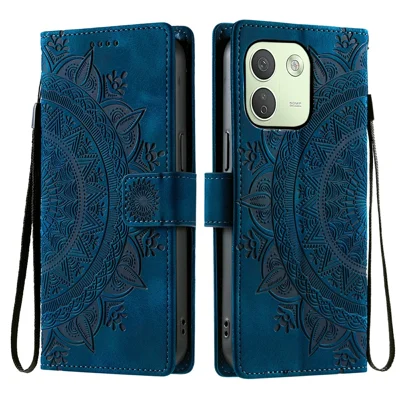 Etui na Xiaomi Redmi Note 17 Pro Max 5G / 17 Pro 5G z nadrukiem Totem, skórzane etui z portfelem, etui z uchwytem na rękę - niebieski