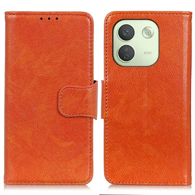 For Xiaomi Redmi Note 17 Pro Max 5G Case Nappa Texture Split Leather Wallet Phone Cover - Orange