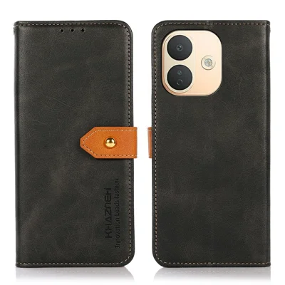 KHAZNEH For Xiaomi Redmi Note 17 Pro 5G Wallet Case Gold Magnetic Clasp Cowhide Texture Leather Flip Stand Phone Cover - Black