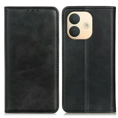For Xiaomi Redmi Note 17 Pro 5G Case Cowhide Texture Split Leather Flip Wallet Phone Cover - Black