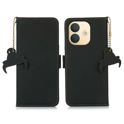 For Xiaomi Redmi Note 17 Pro 5G Wallet Case Anti-Drop Genuine Cow Leather Phone Cover RFID Blocking - Black