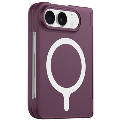 For iPhone Duo Magnetic Case Shockproof Hard PC Phone Cover with Tempered Glass Screen Protector - Wine Red