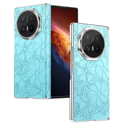 Funda magnética para Honor Magic V6 5G con textura floral en relieve, chapado electrodepositado, eje dual, anti-caída - Azul
